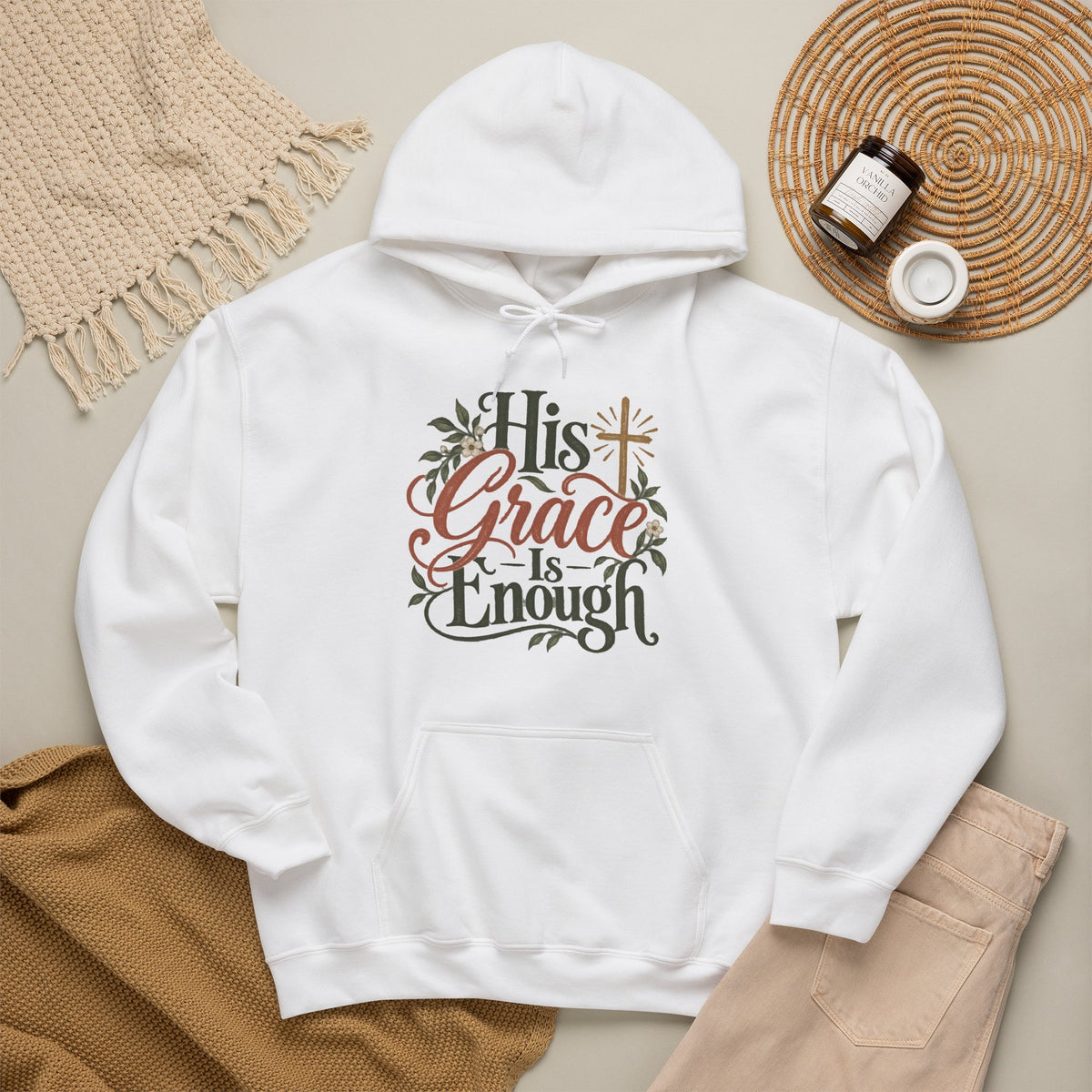 His Grace Is Enough hoodie | Christian faith floral cross design