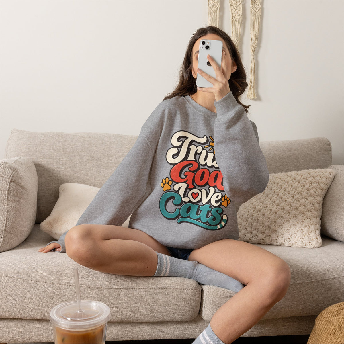 Trust God Love Cats Sweatshirt | Christian Cat Lover Crewneck