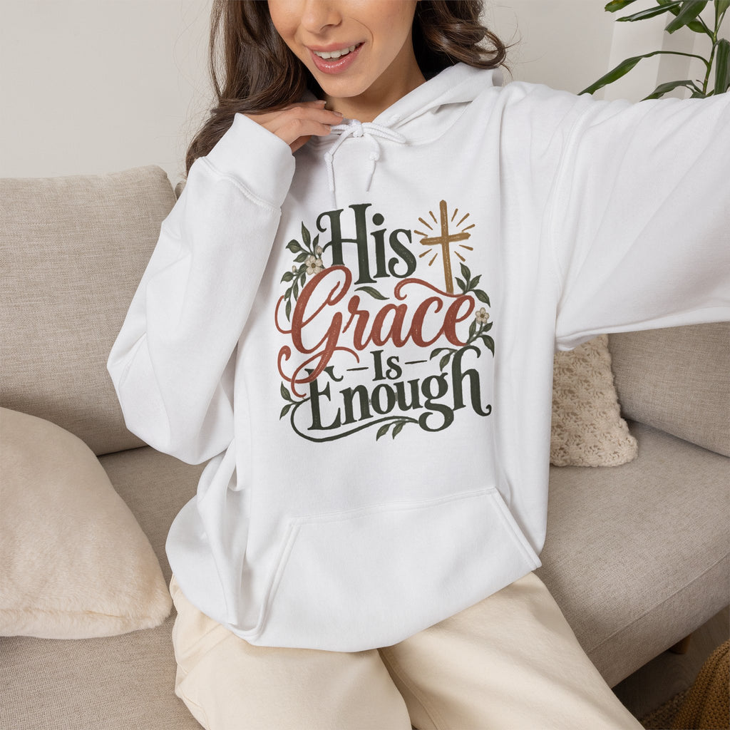 His Grace Is Enough hoodie | Christian faith floral cross design