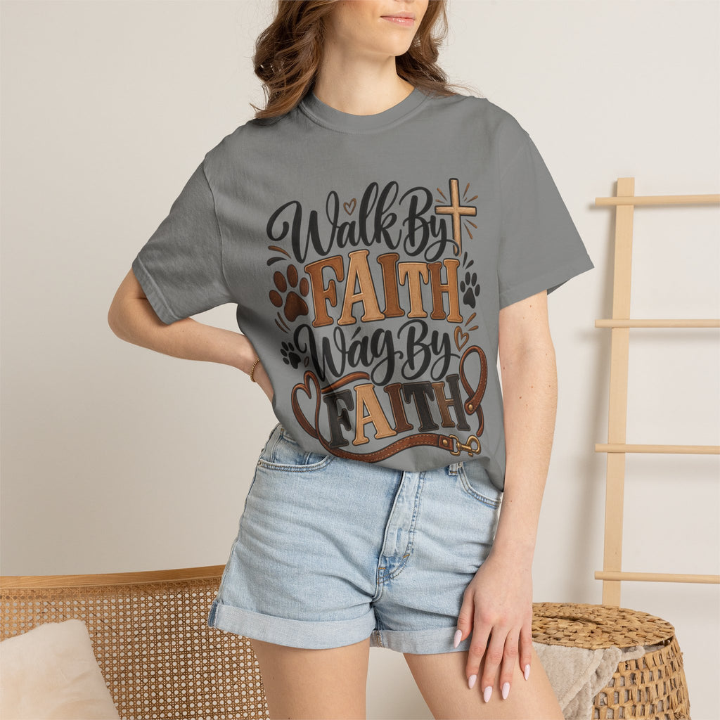 Walk By Faith Wag By Faith T-shirt | Christian Dog Paw Faith Tee