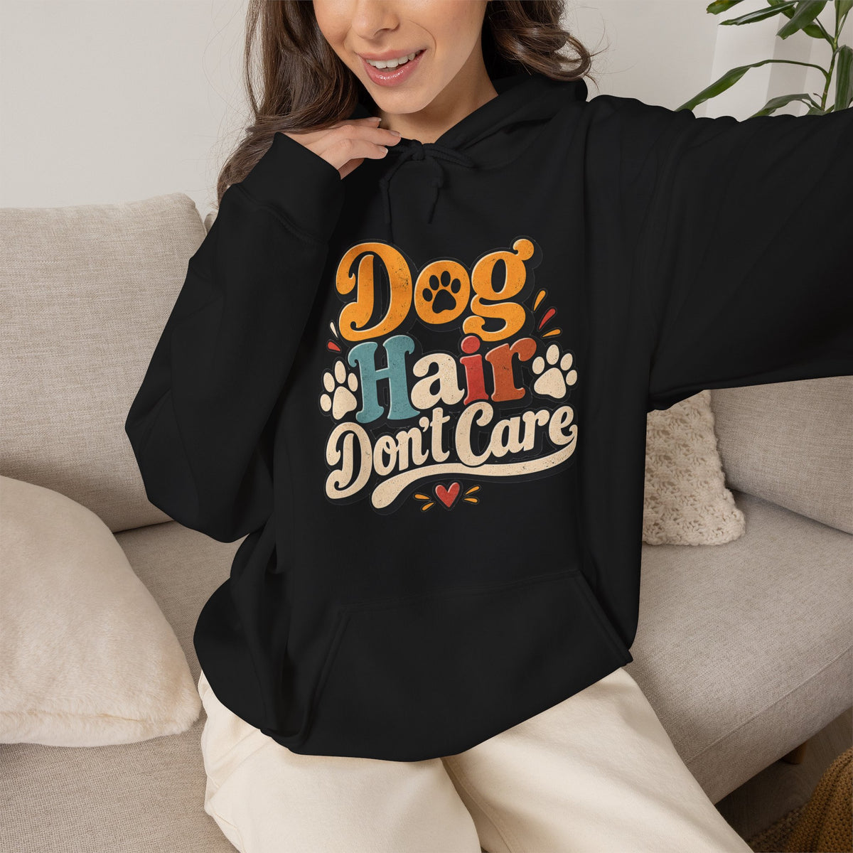 Dog Hair Don't Care Hoodie | Retro Paw Print Design
