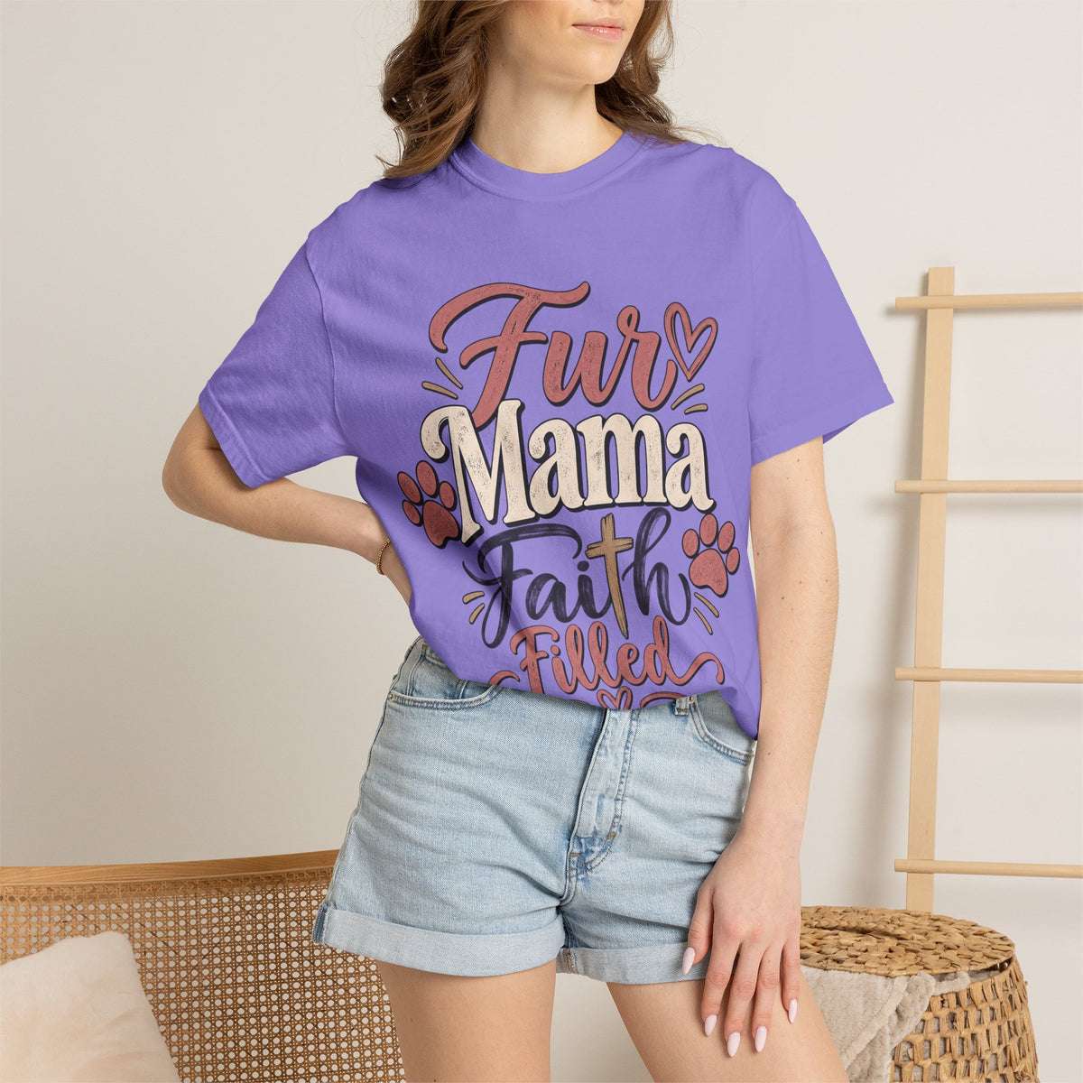 Fur Mama Faith Filled T-Shirt | Paw Print Dog Mom Tee