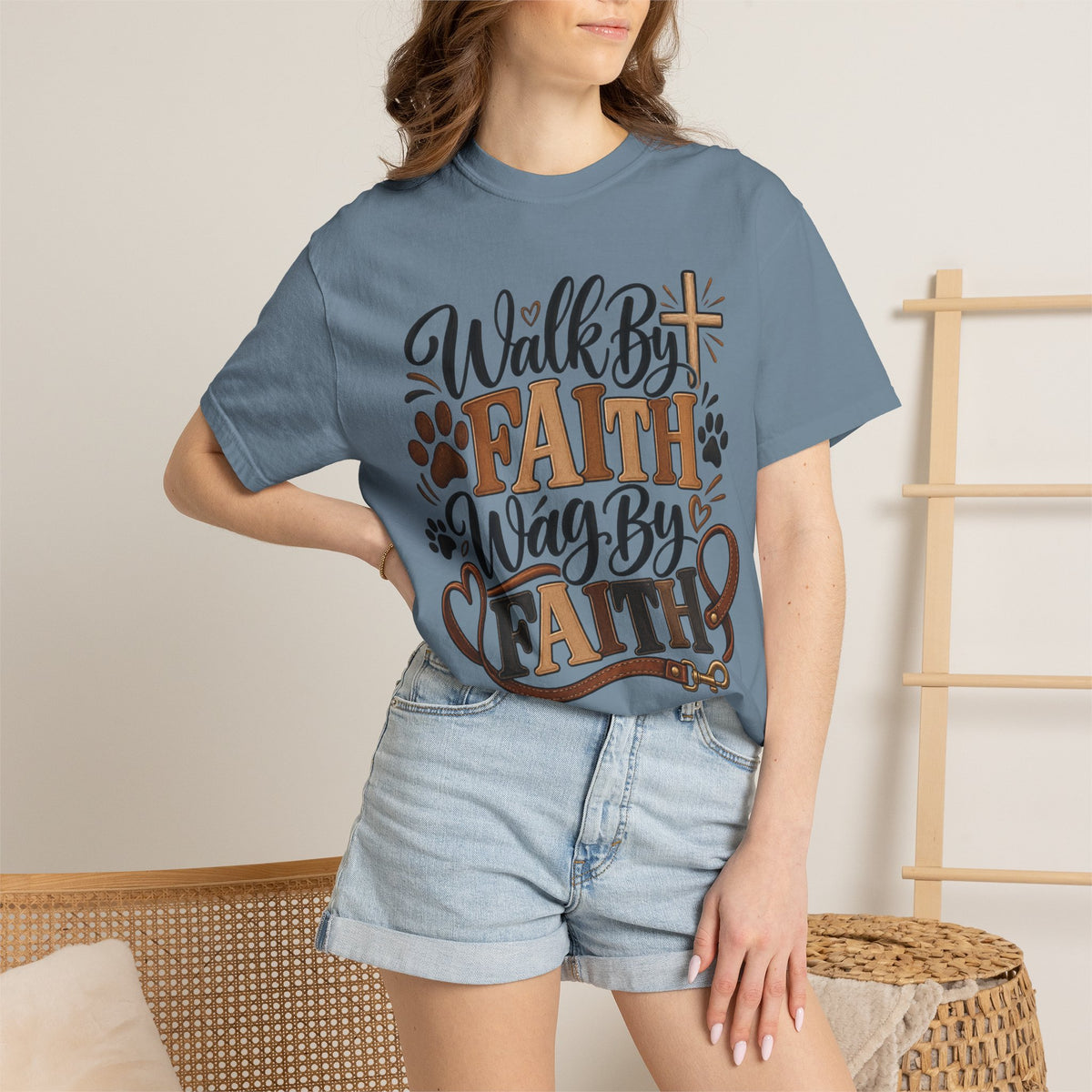 Walk By Faith Wag By Faith T-shirt | Christian Dog Paw Faith Tee