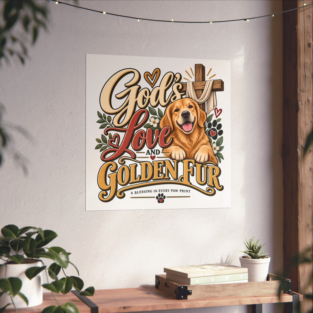 God's Love and Golden Fur Poster | Golden Retriever Faith Wall Art