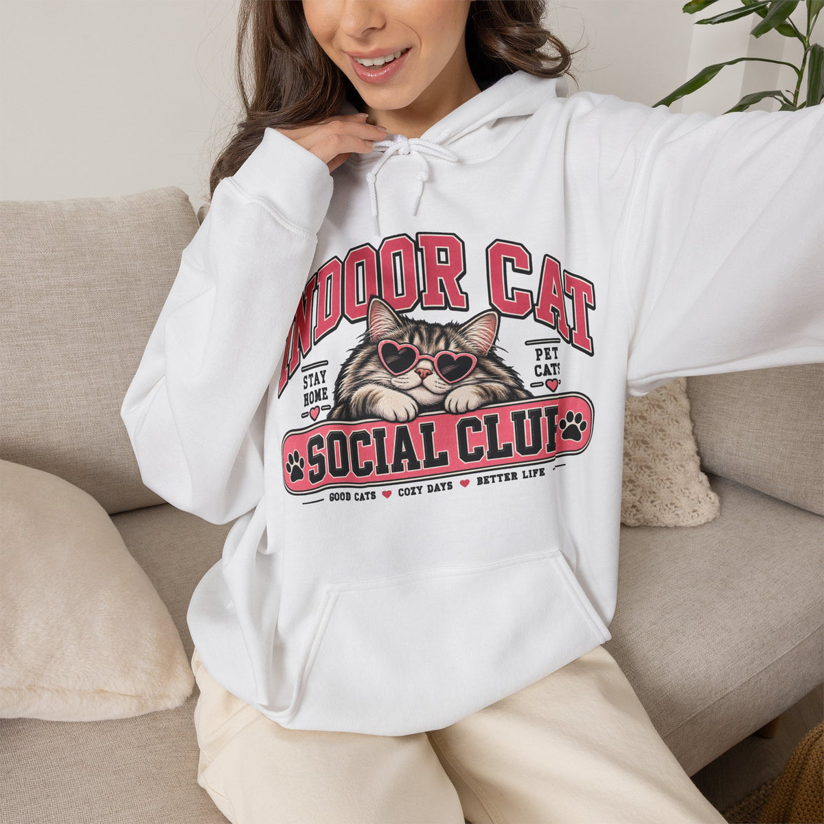 Indoor Cat Social Club Hoodie | Cute Cat Graphic, Pet Lover Sweatshirt