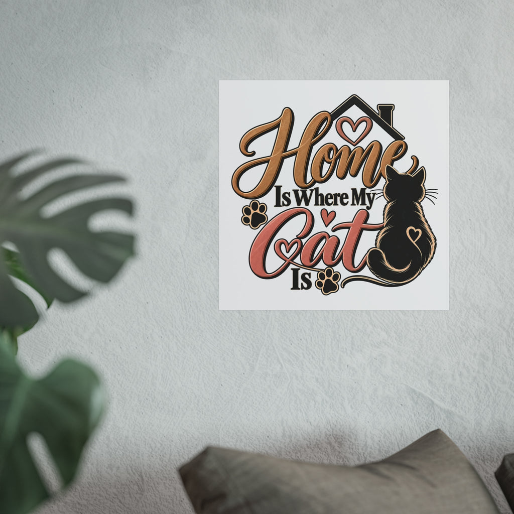 Home Is Where My Cat Is Fine Art Poster | Cat Silhouette, Paw Prints