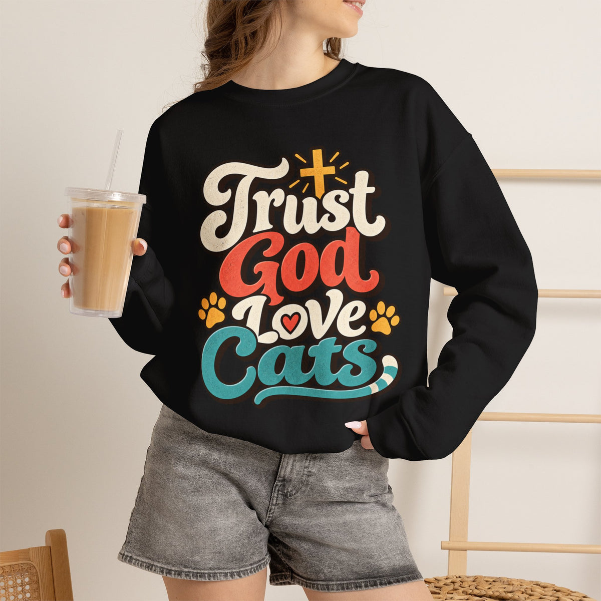 Trust God Love Cats Sweatshirt | Christian Cat Lover Crewneck