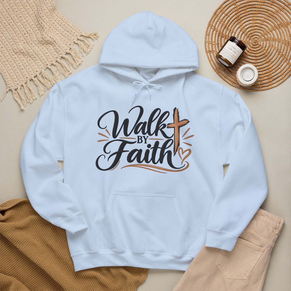 Walk by Faith Hoodie | Christian Cross Scripture Faith Typography