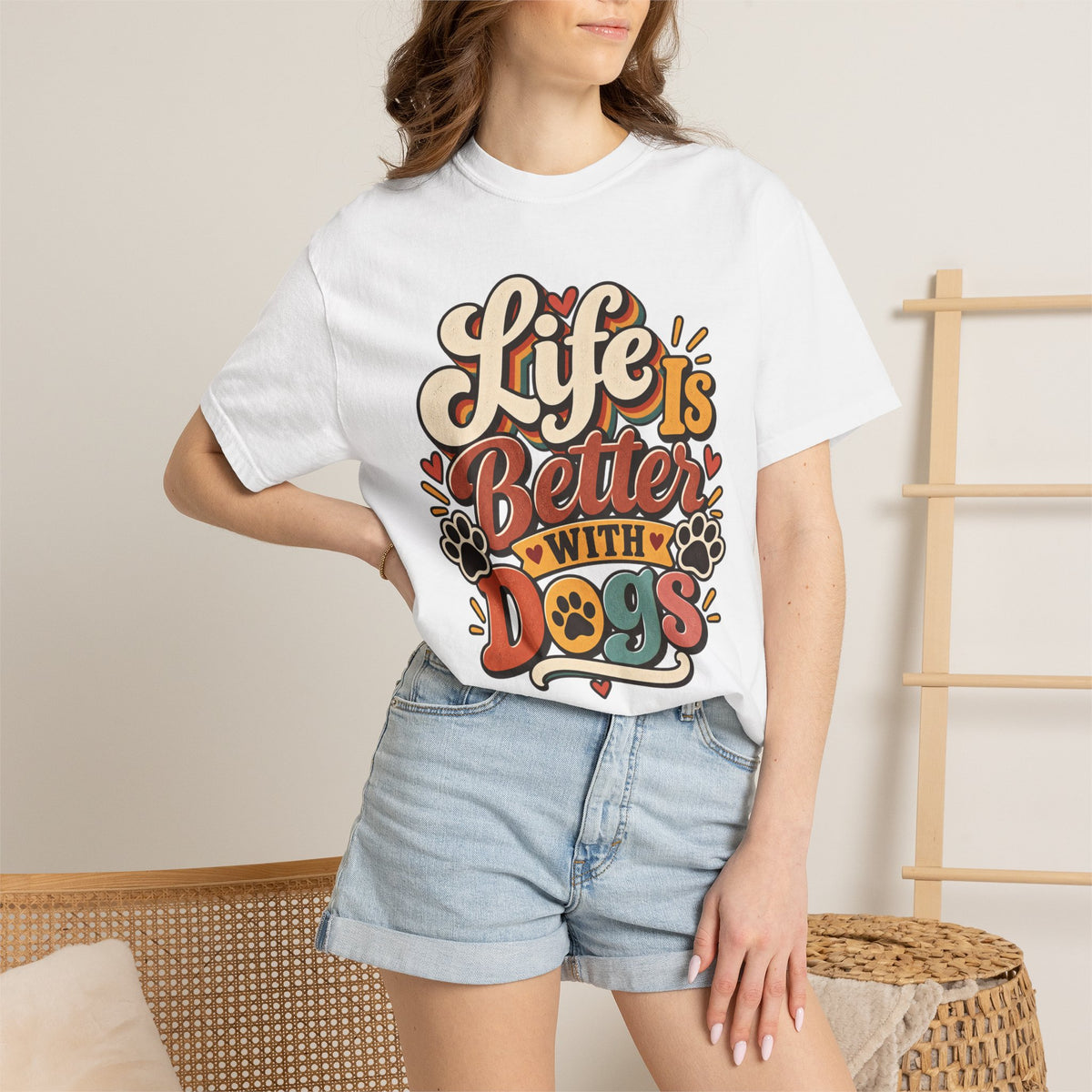 Life Is Better With Dogs T-Shirt | Dog Lover Tee, Paw Print Design