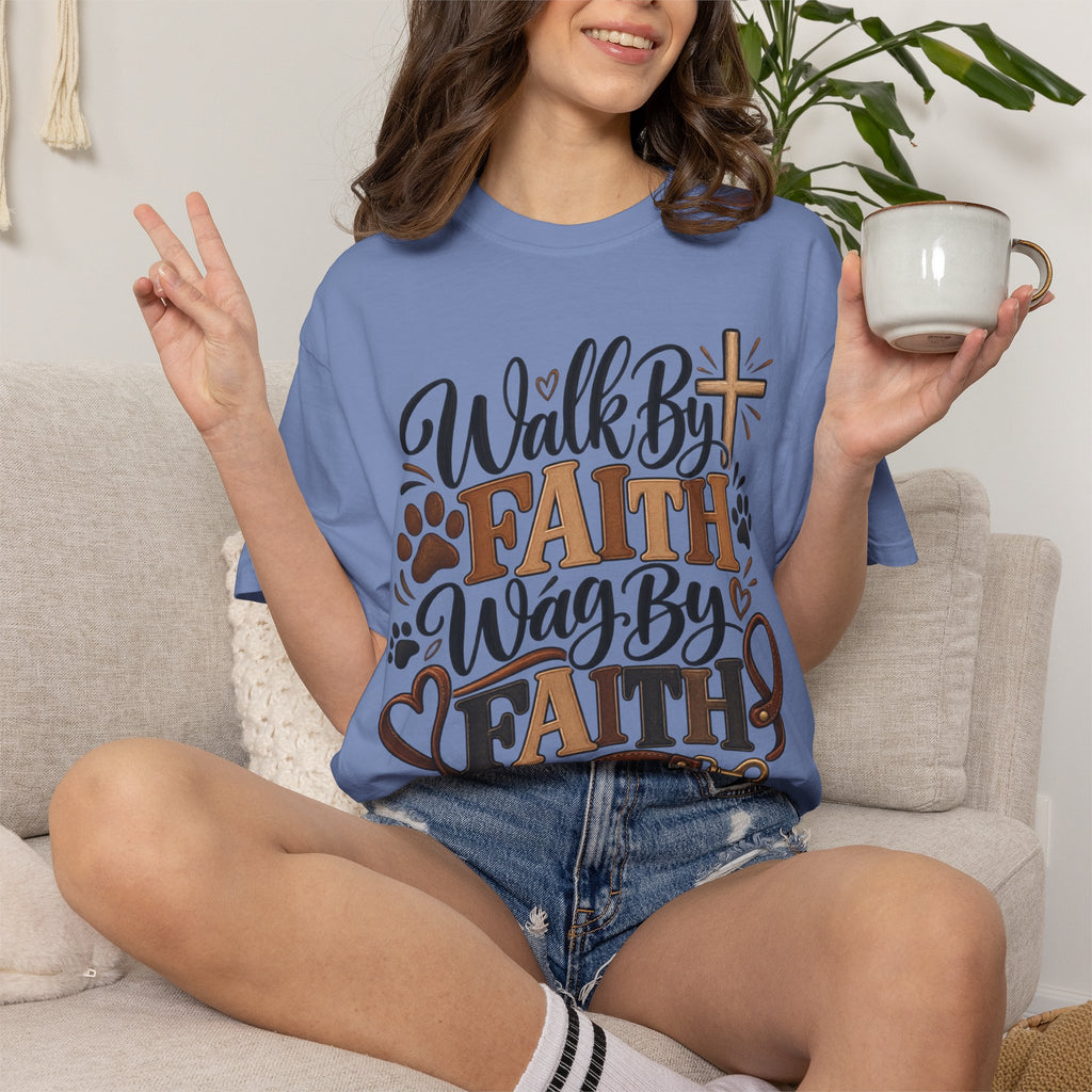 Walk By Faith Wag By Faith T-shirt | Christian Dog Paw Faith Tee