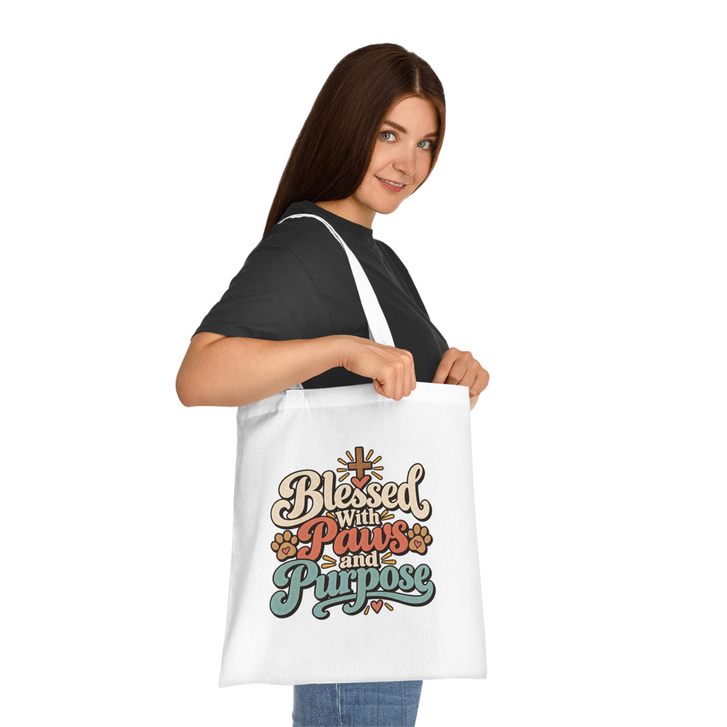 Blessed With Paws and Purpose Tote | Dog Paw Faith Canvas Tote