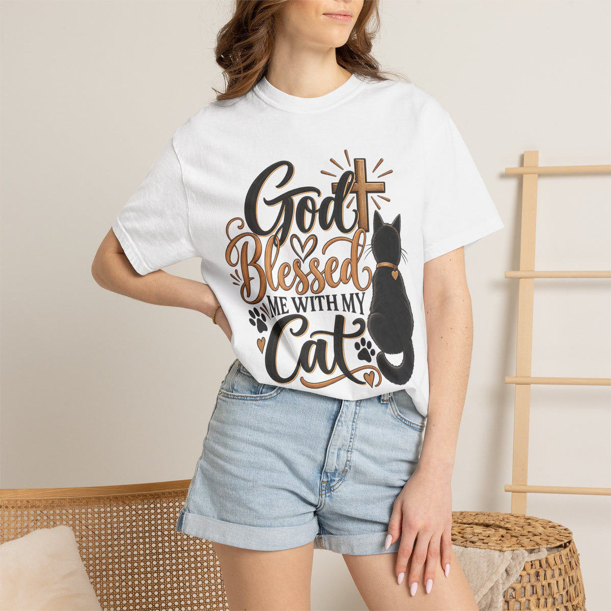 God Blessed Me With My Cat T-Shirt | Religious Cat Faith Tee