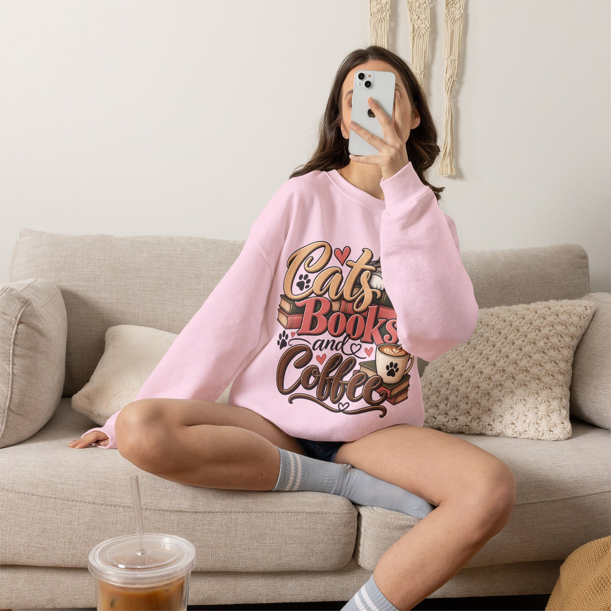 Cats Books and Coffee Crewneck Sweatshirt
