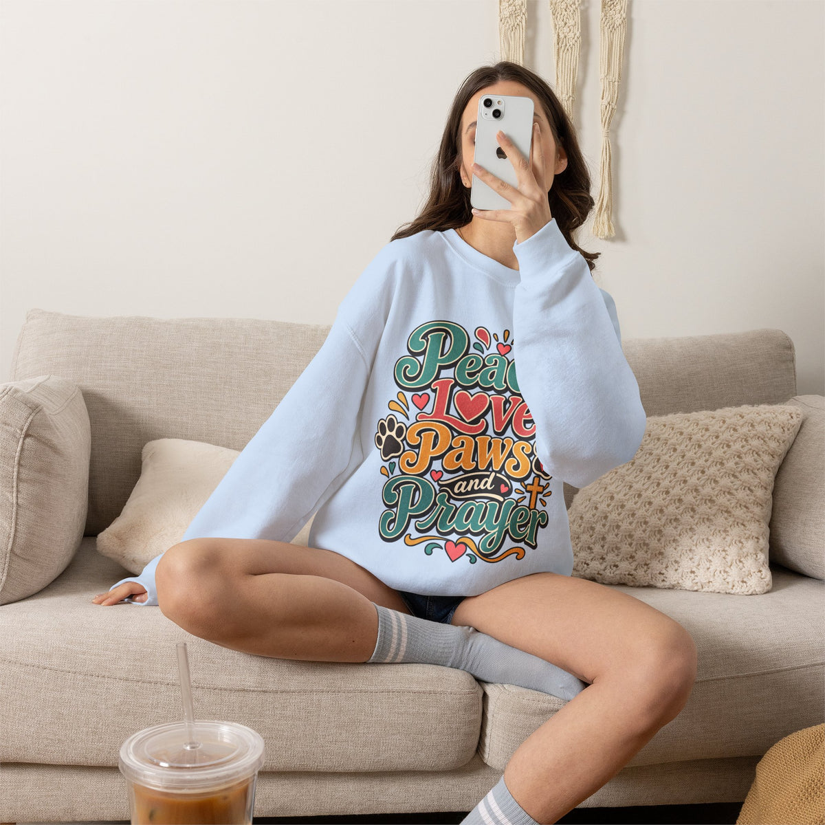 Peace Love Paws and Prayer Sweatshirt | Paw Print Faith Design