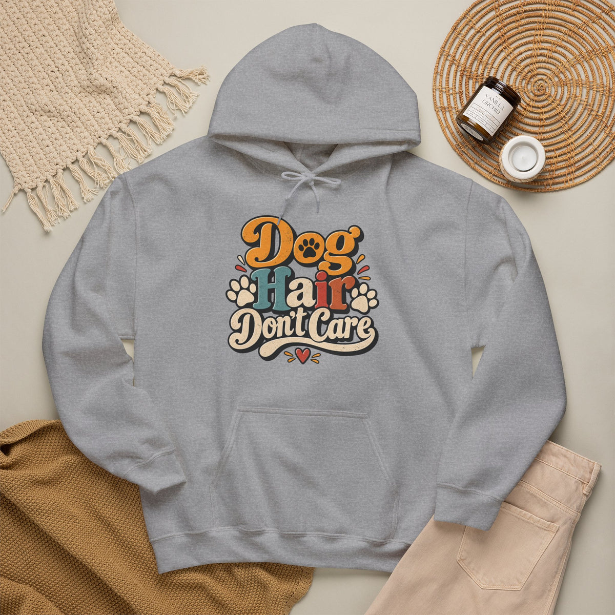Dog Hair Don't Care Hoodie | Retro Paw Print Design