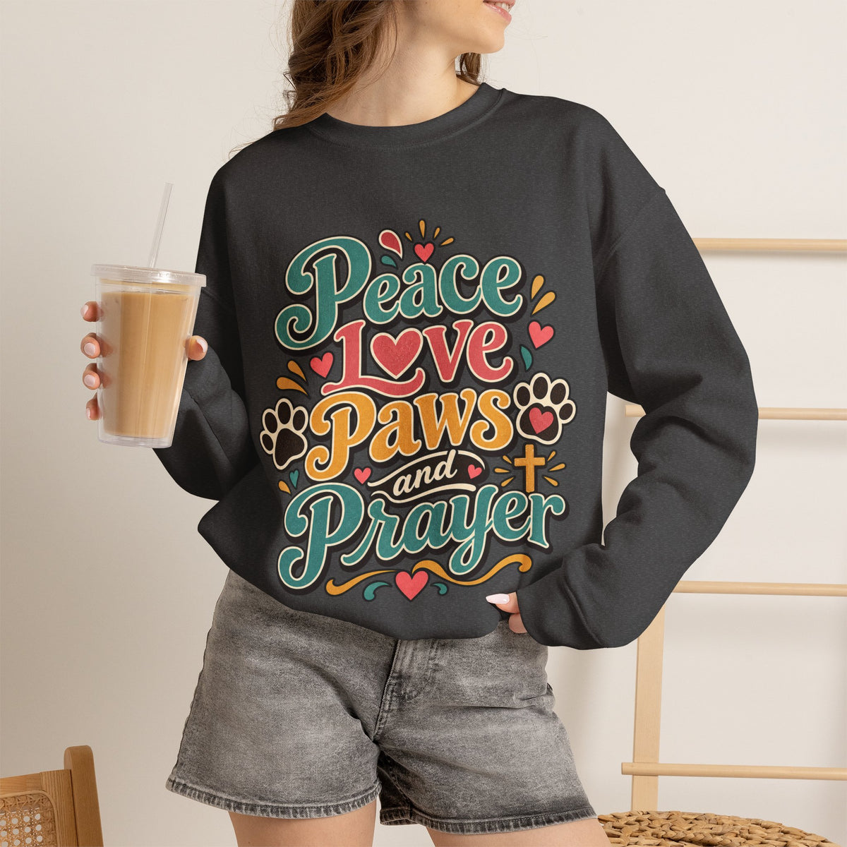 Peace Love Paws and Prayer Sweatshirt | Paw Print Faith Design
