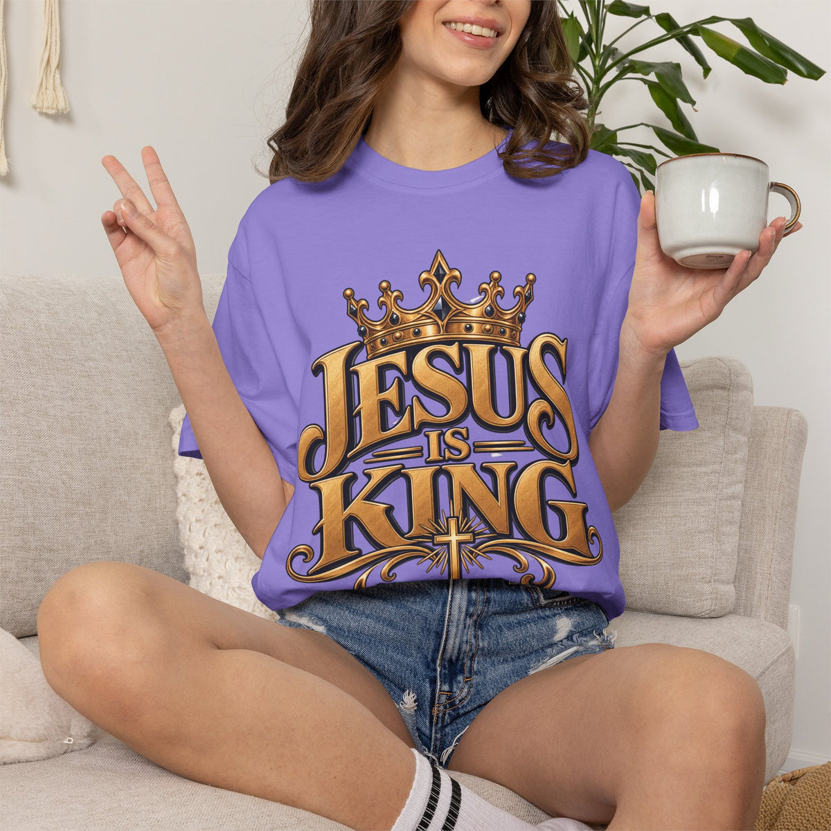 Jesus Is King T-Shirt | Crown typography Christian faith tee