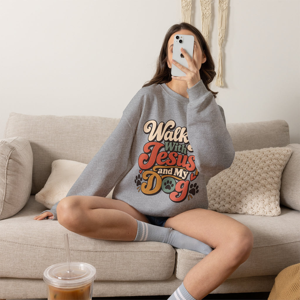 Walking With Jesus and My Dog Sweatshirt | Christian Paw Print Design