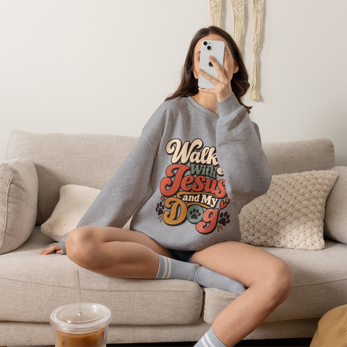 Walking With Jesus and My Dog Sweatshirt | Christian Paw Print Design