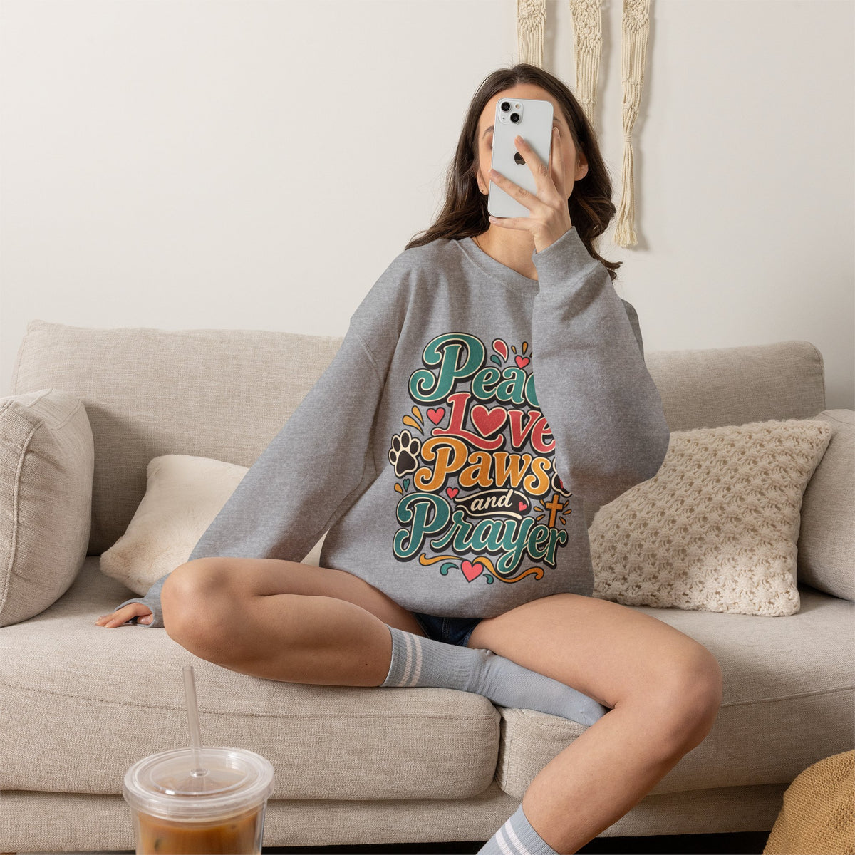 Peace Love Paws and Prayer Sweatshirt | Paw Print Faith Design
