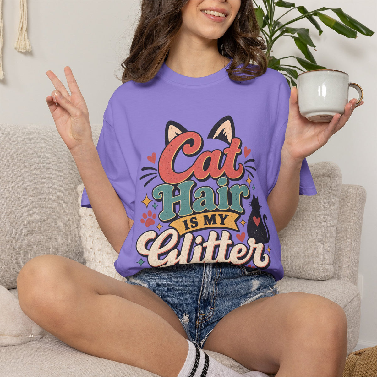 Cat Hair Is My Glitter T-Shirt | Cute Cat Typography Shirt