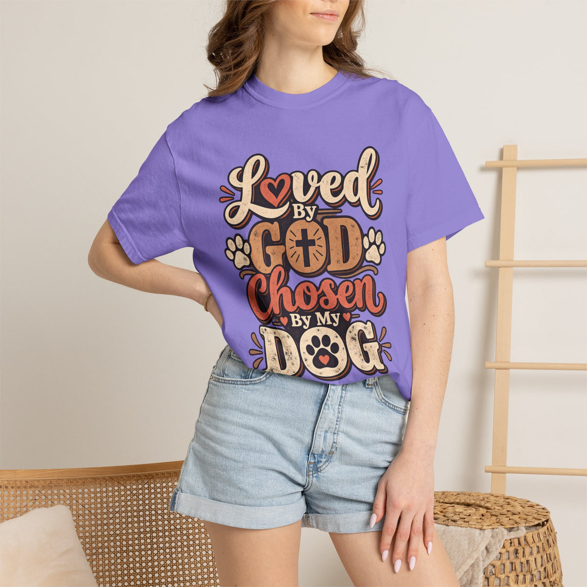 Loved by God Chosen by My Dog T-Shirt | Paw Print Faith Design