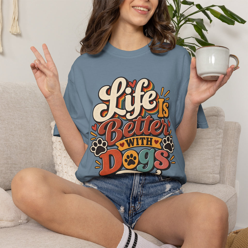 Life Is Better With Dogs T-Shirt | Dog Lover Tee, Paw Print Design
