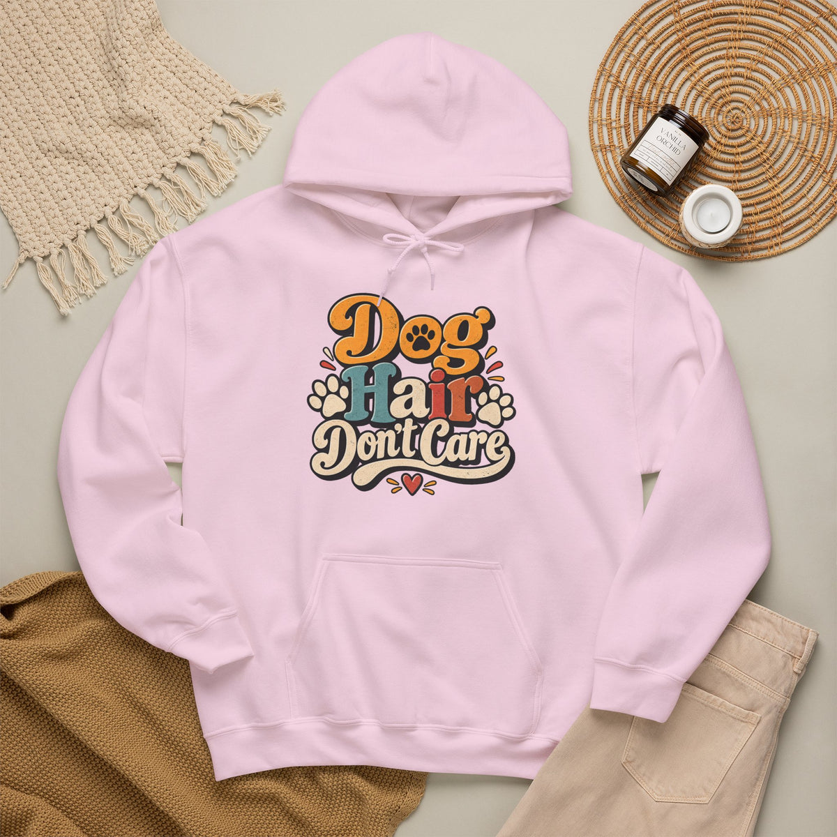 Dog Hair Don't Care Hoodie | Retro Paw Print Design