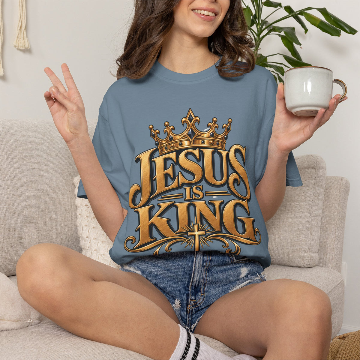 Jesus Is King T-Shirt | Crown typography Christian faith tee