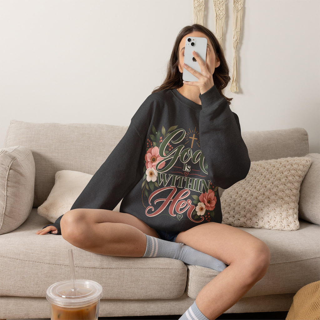 God Is Within Her sweatshirt | Floral Christian Scripture Crewneck
