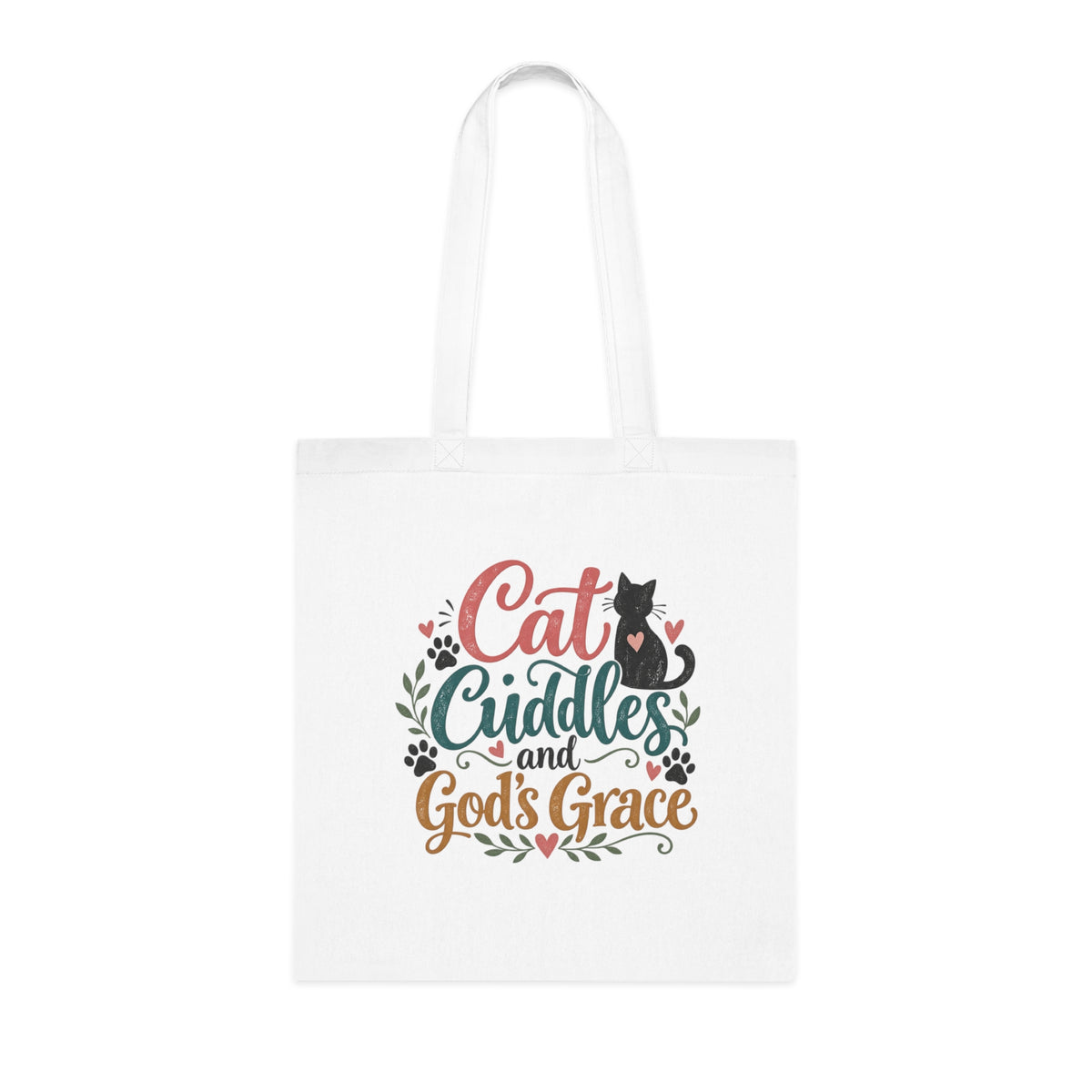 Cat Cuddles and Gods Grace Cotton Tote | Cat Lover Christian Tote