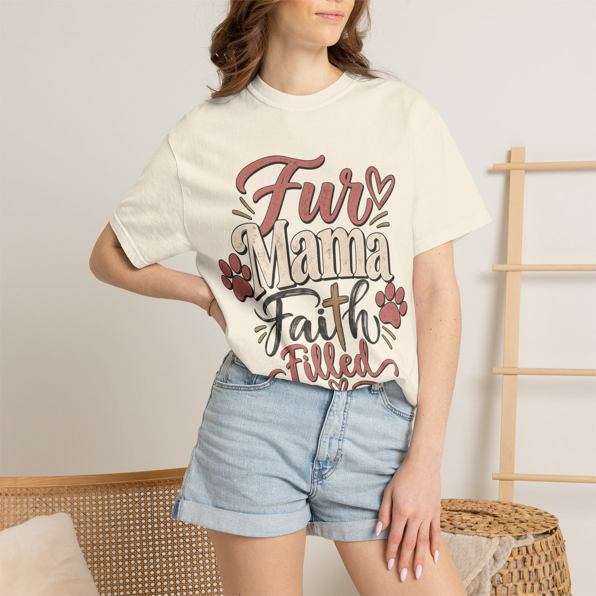Fur Mama Faith Filled T-Shirt | Paw Print Dog Mom Tee