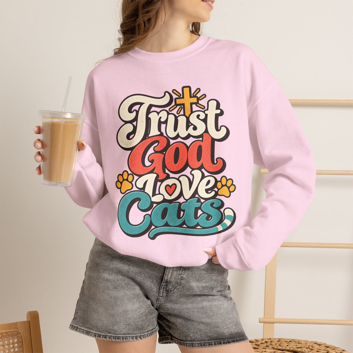 Trust God Love Cats Sweatshirt | Christian Cat Lover Crewneck