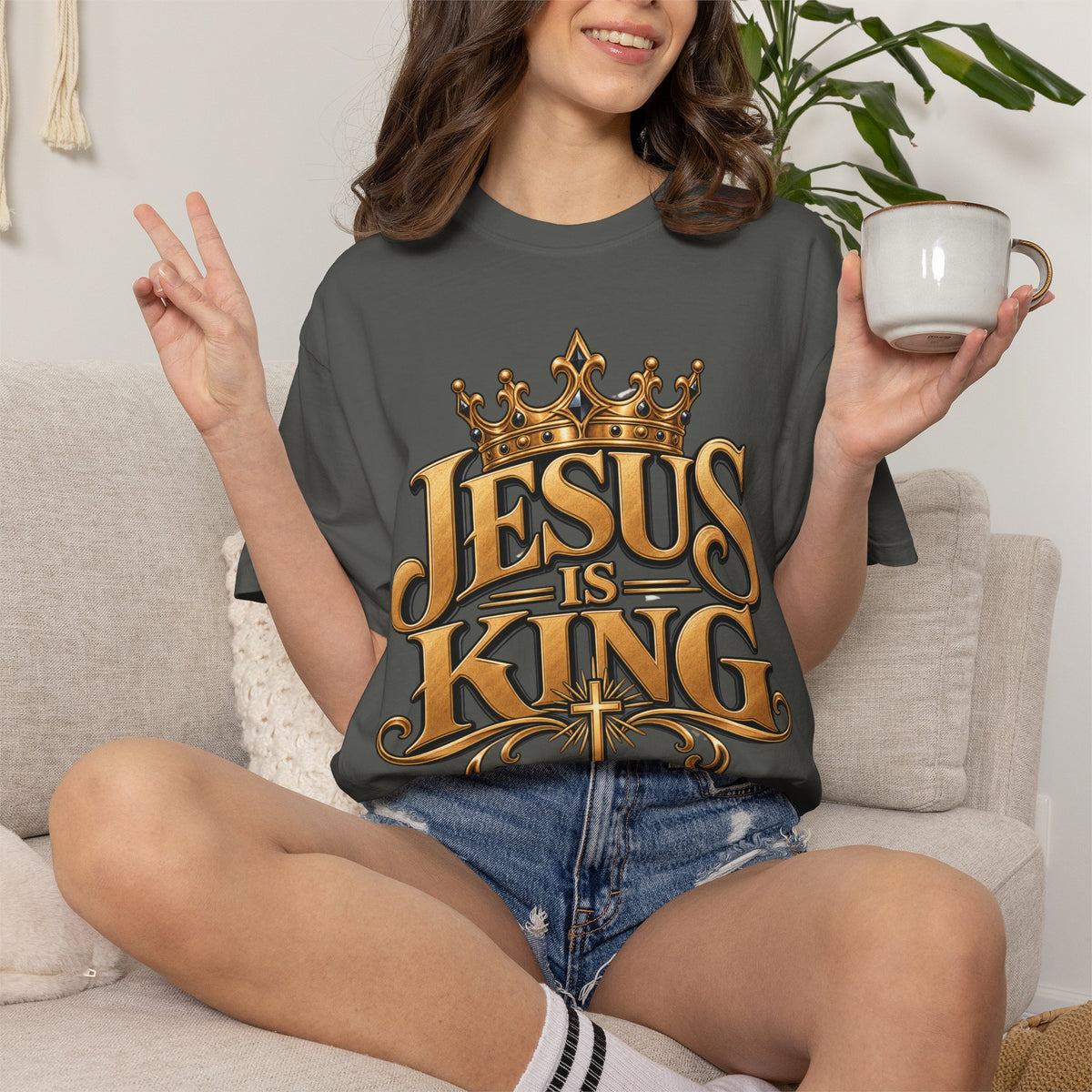 Jesus Is King T-Shirt | Crown typography Christian faith tee