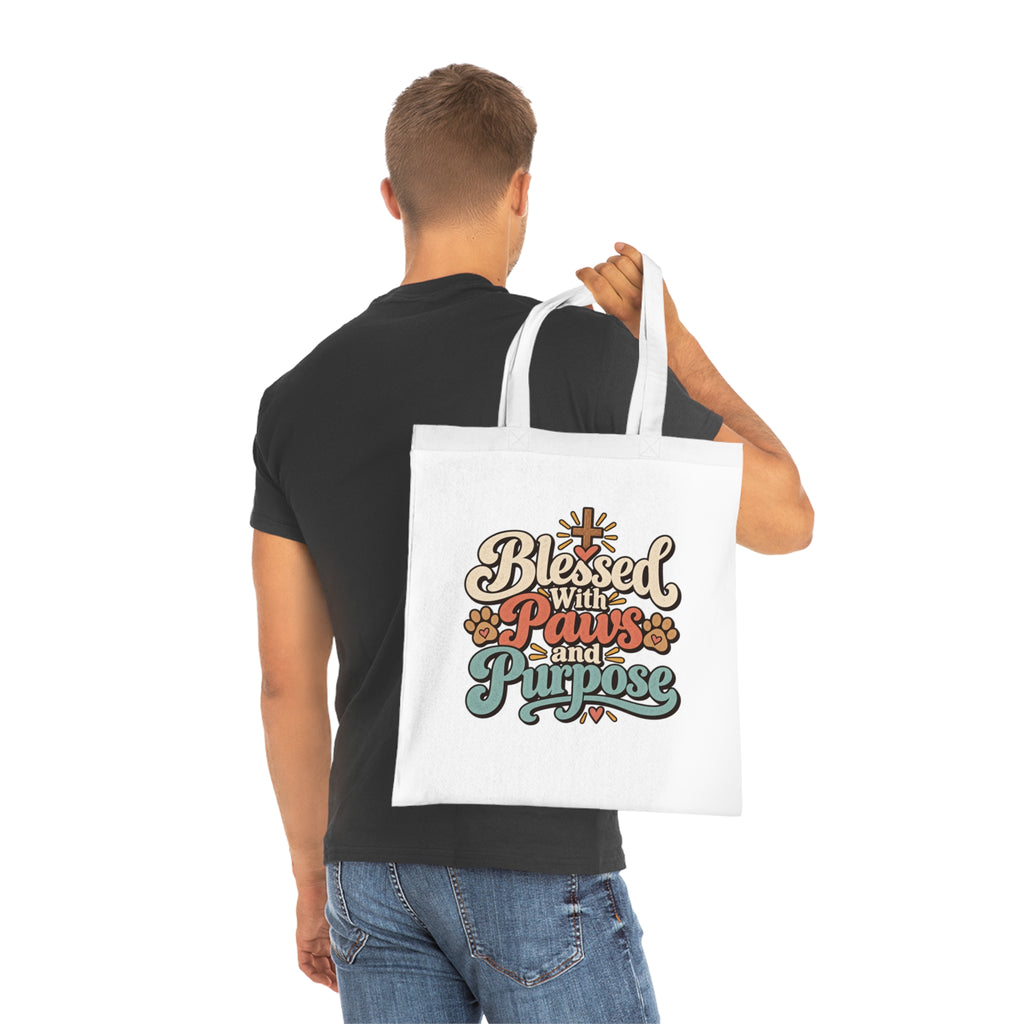 Blessed With Paws and Purpose Tote | Dog Paw Faith Canvas Tote