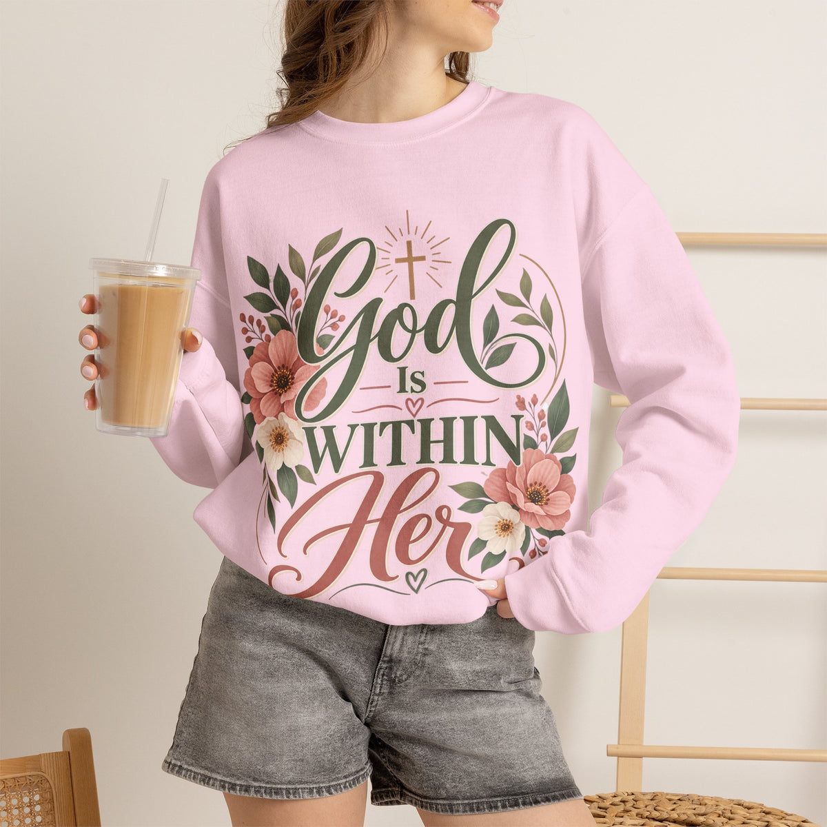 God Is Within Her sweatshirt | Floral Christian Scripture Crewneck