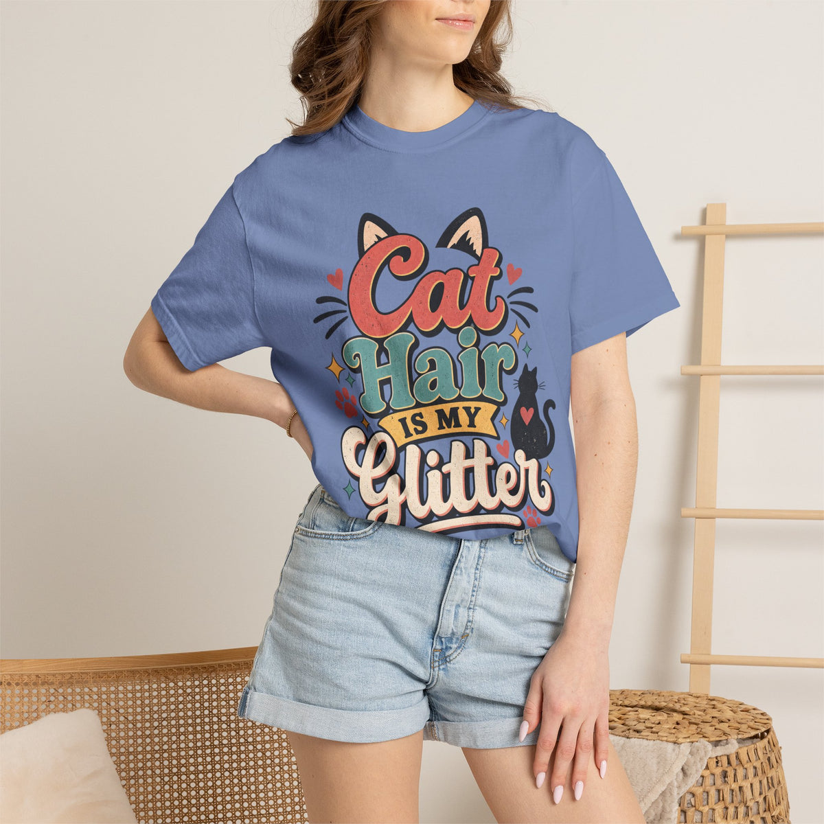 Cat Hair Is My Glitter T-Shirt | Cute Cat Typography Shirt
