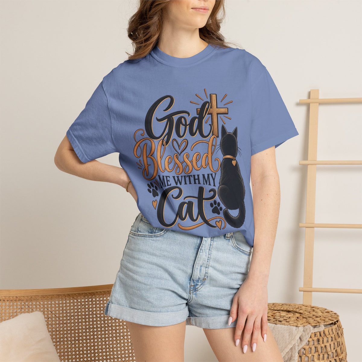 God Blessed Me With My Cat T-Shirt | Religious Cat Faith Tee