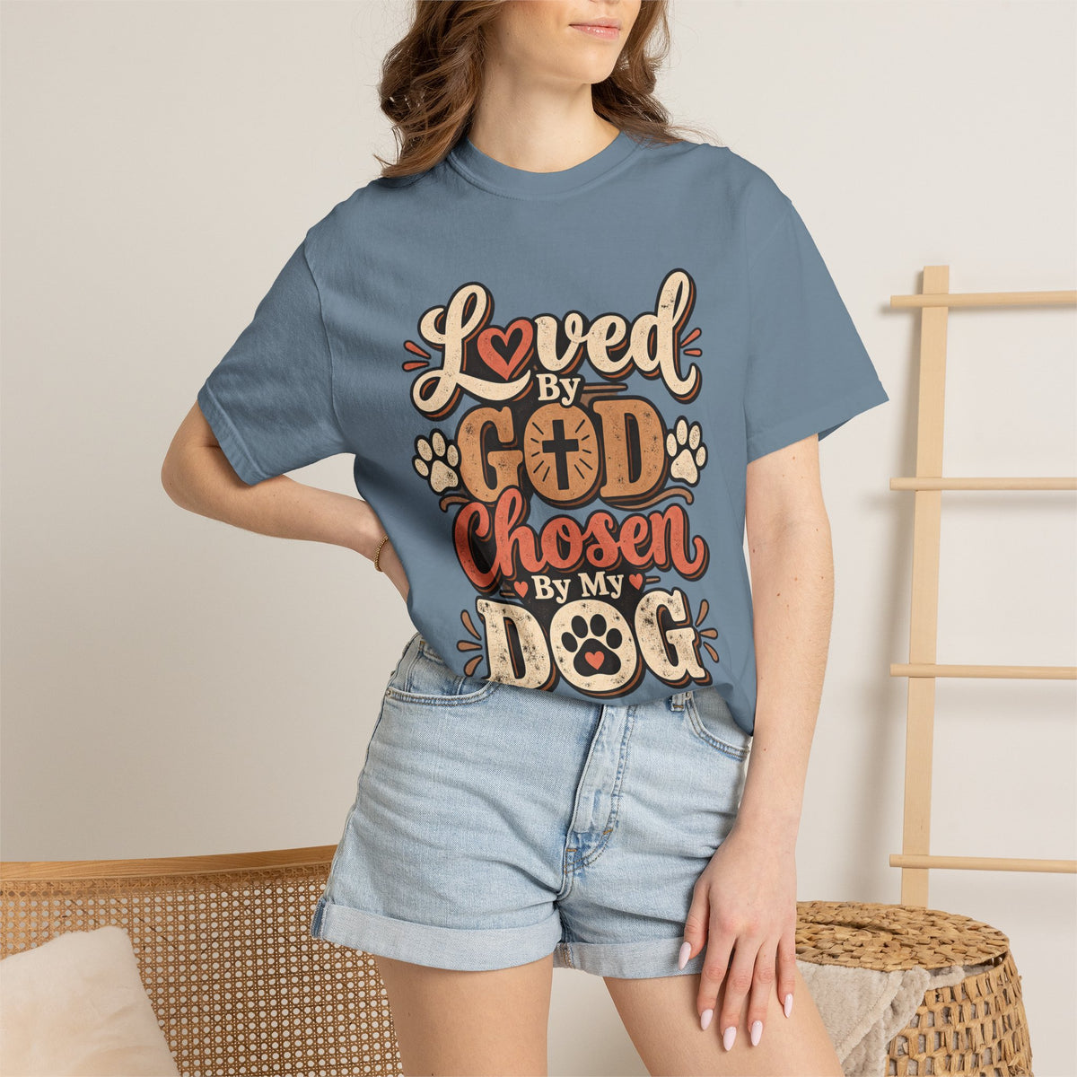 Loved by God Chosen by My Dog T-Shirt | Paw Print Faith Design