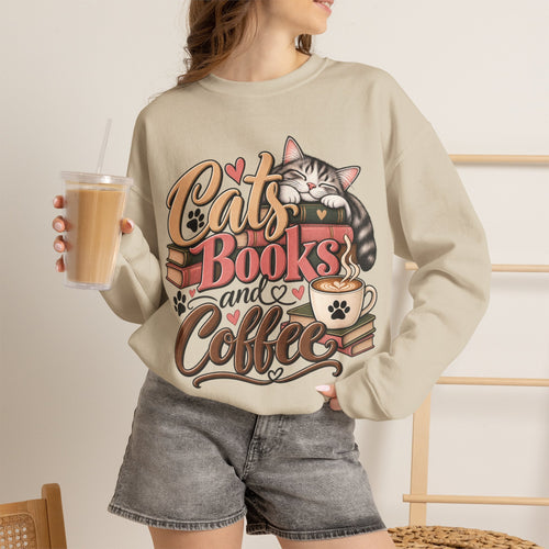 Cats Books and Coffee Crewneck Sweatshirt