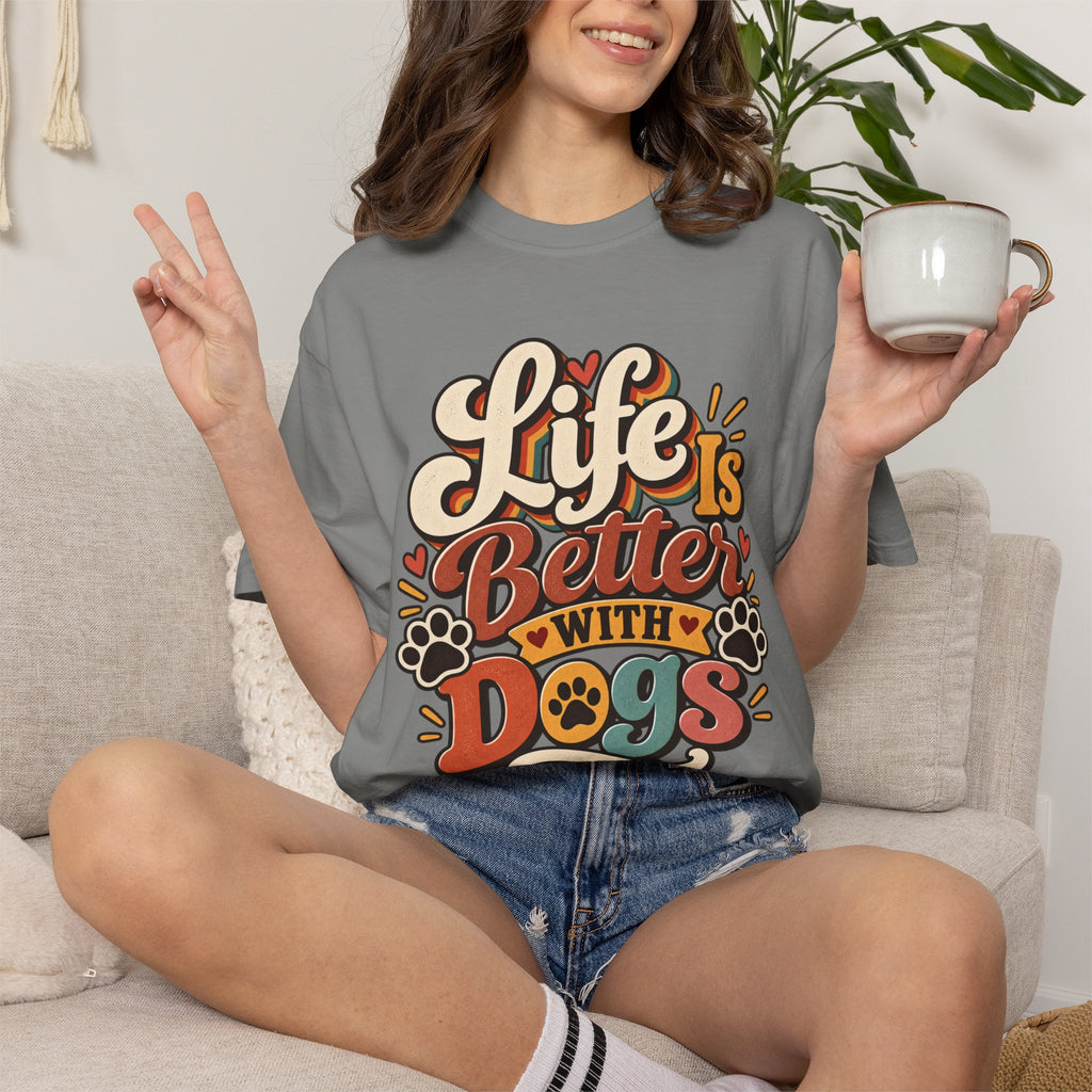 Life Is Better With Dogs T-Shirt | Dog Lover Tee, Paw Print Design