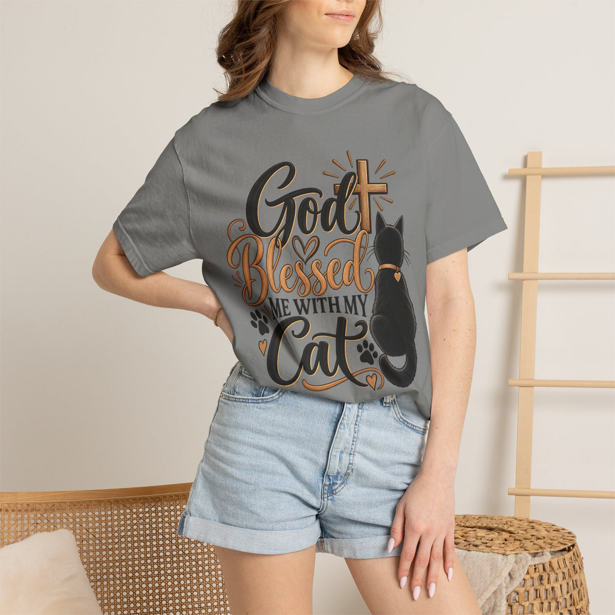 God Blessed Me With My Cat T-Shirt | Religious Cat Faith Tee