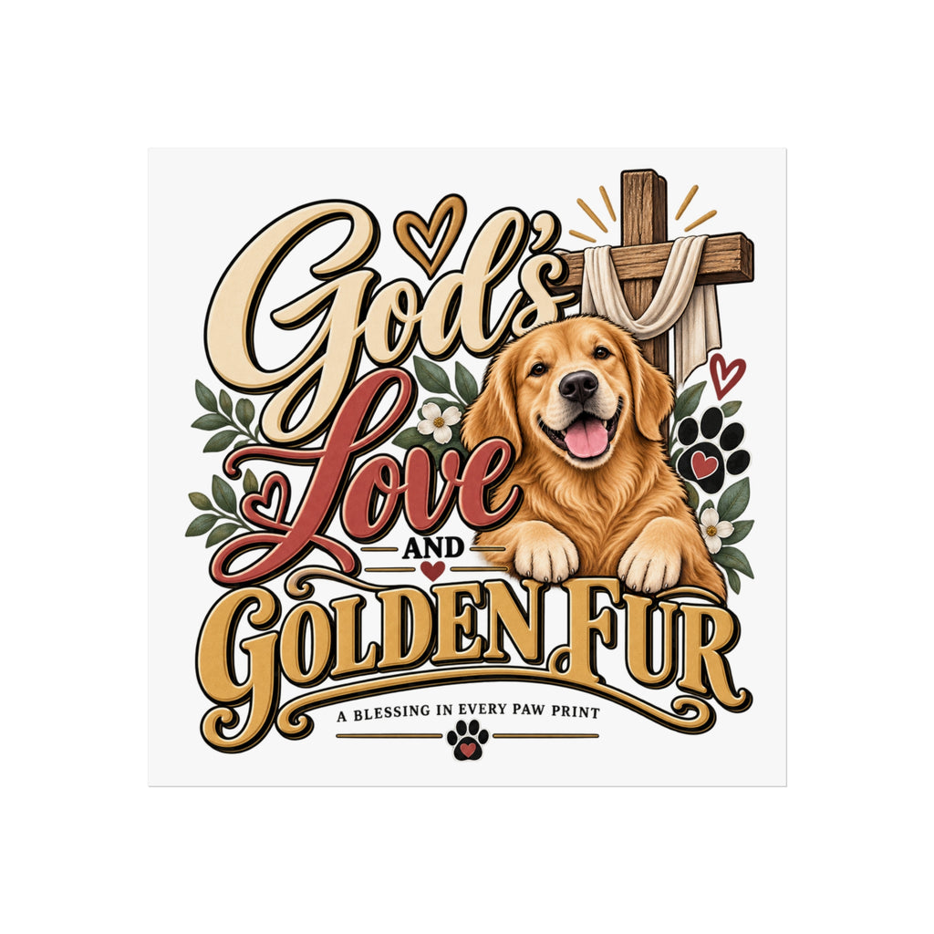 God's Love and Golden Fur Poster | Golden Retriever Faith Wall Art