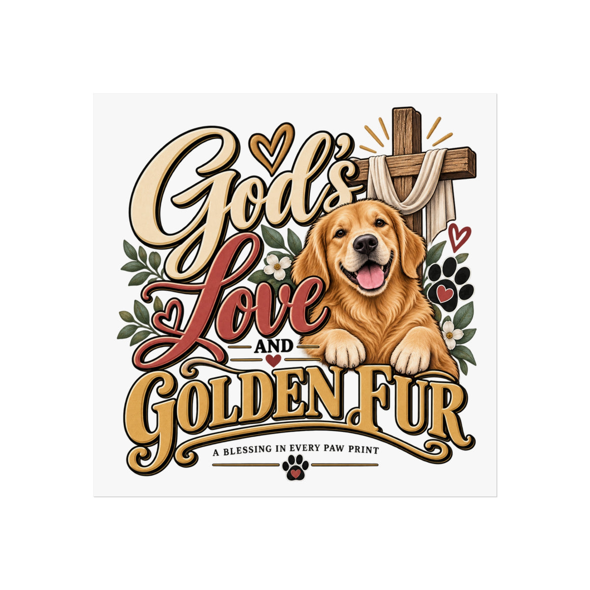 God's Love and Golden Fur Poster | Golden Retriever Faith Wall Art