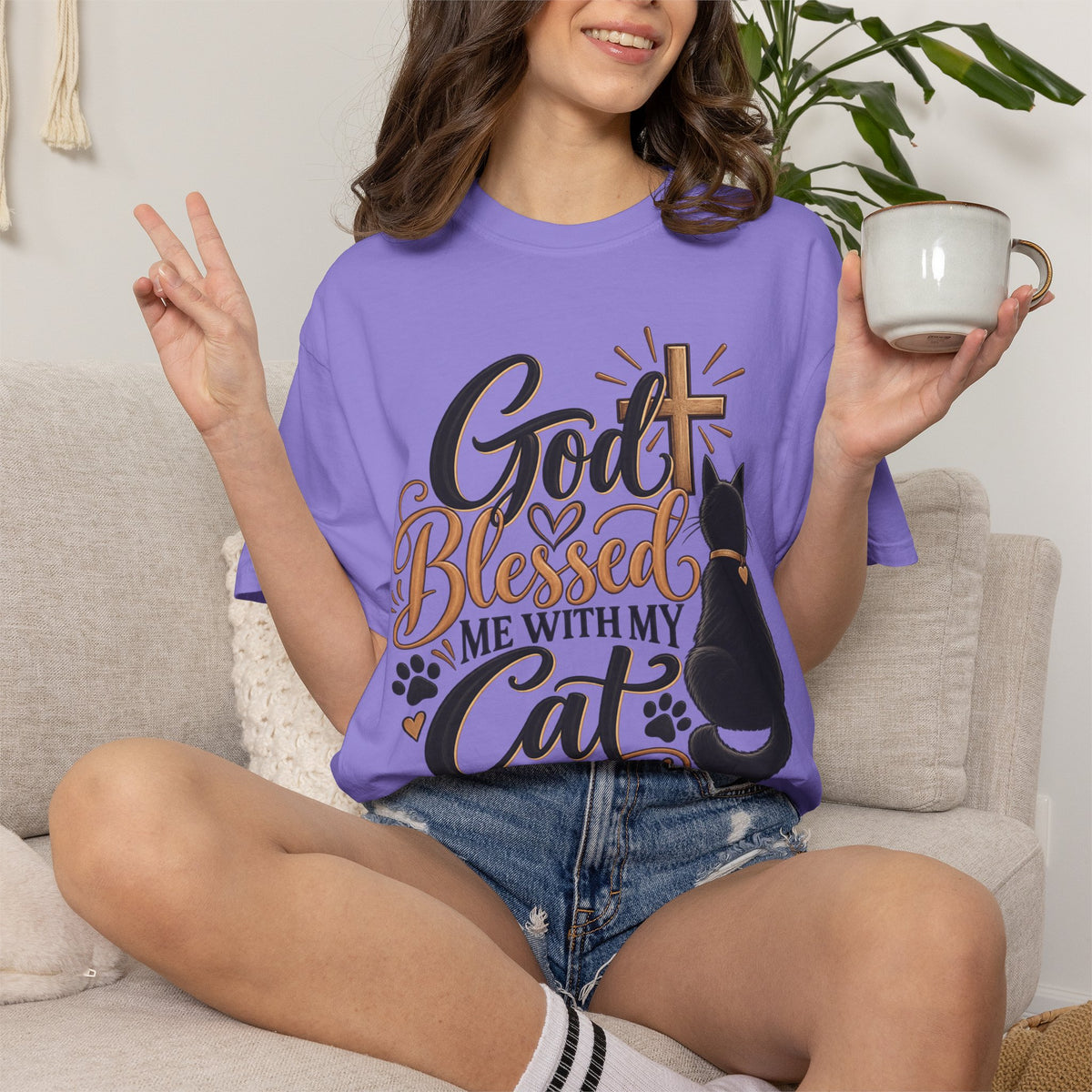 God Blessed Me With My Cat T-Shirt | Religious Cat Faith Tee