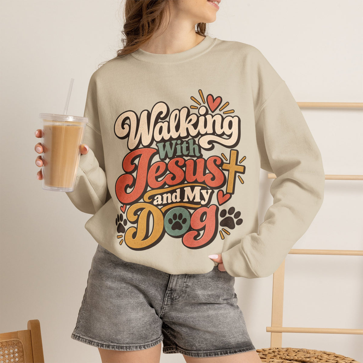 Walking With Jesus and My Dog Sweatshirt | Christian Paw Print Design