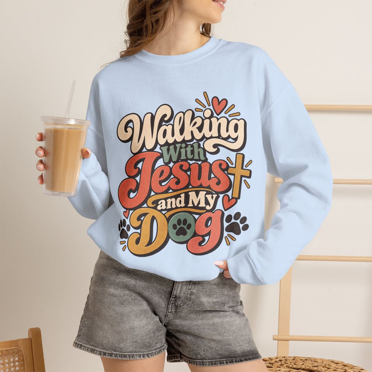 Walking With Jesus and My Dog Sweatshirt | Christian Paw Print Design