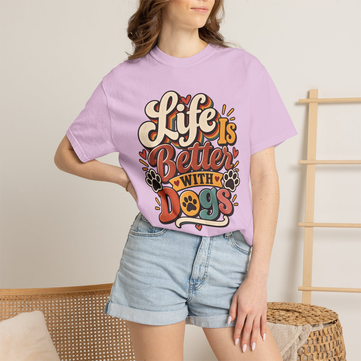 Life Is Better With Dogs T-Shirt | Dog Lover Tee, Paw Print Design