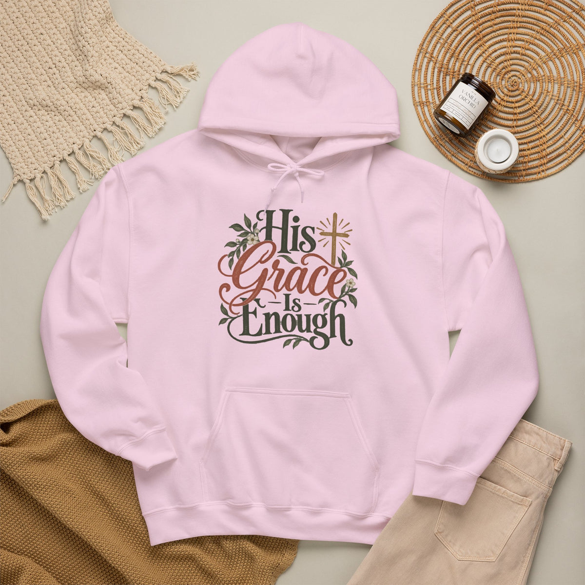 His Grace Is Enough hoodie | Christian faith floral cross design