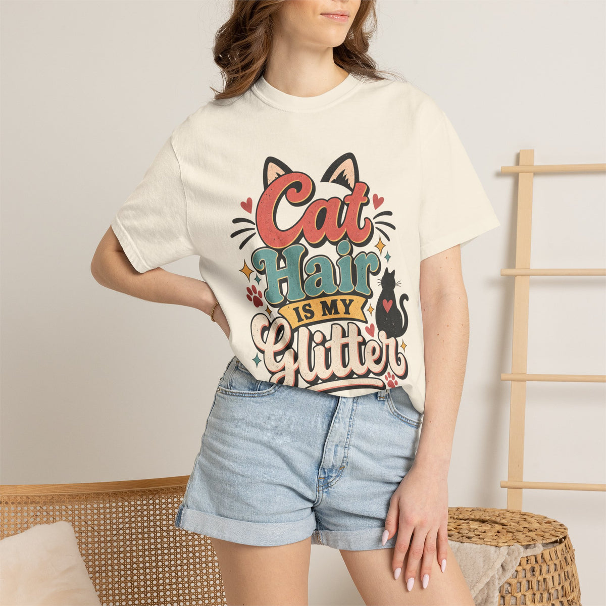 Cat Hair Is My Glitter T-Shirt | Cute Cat Typography Shirt